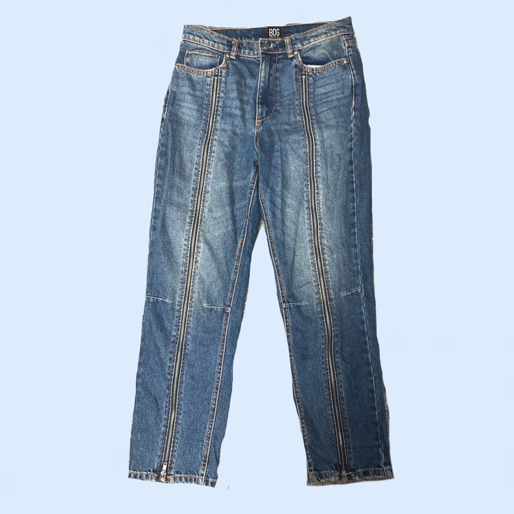 BDG urban outfitter zip up jeans, zips all the way up the leg, straight leg fit
